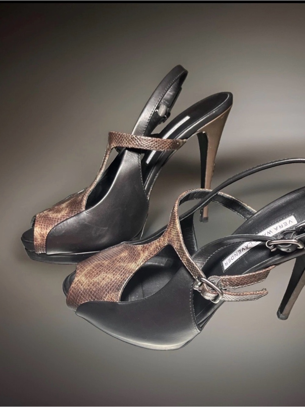 Vera Wang Lavender Black/Snake 5" Platform Leather Heel Women's Size 7.5 Italy
